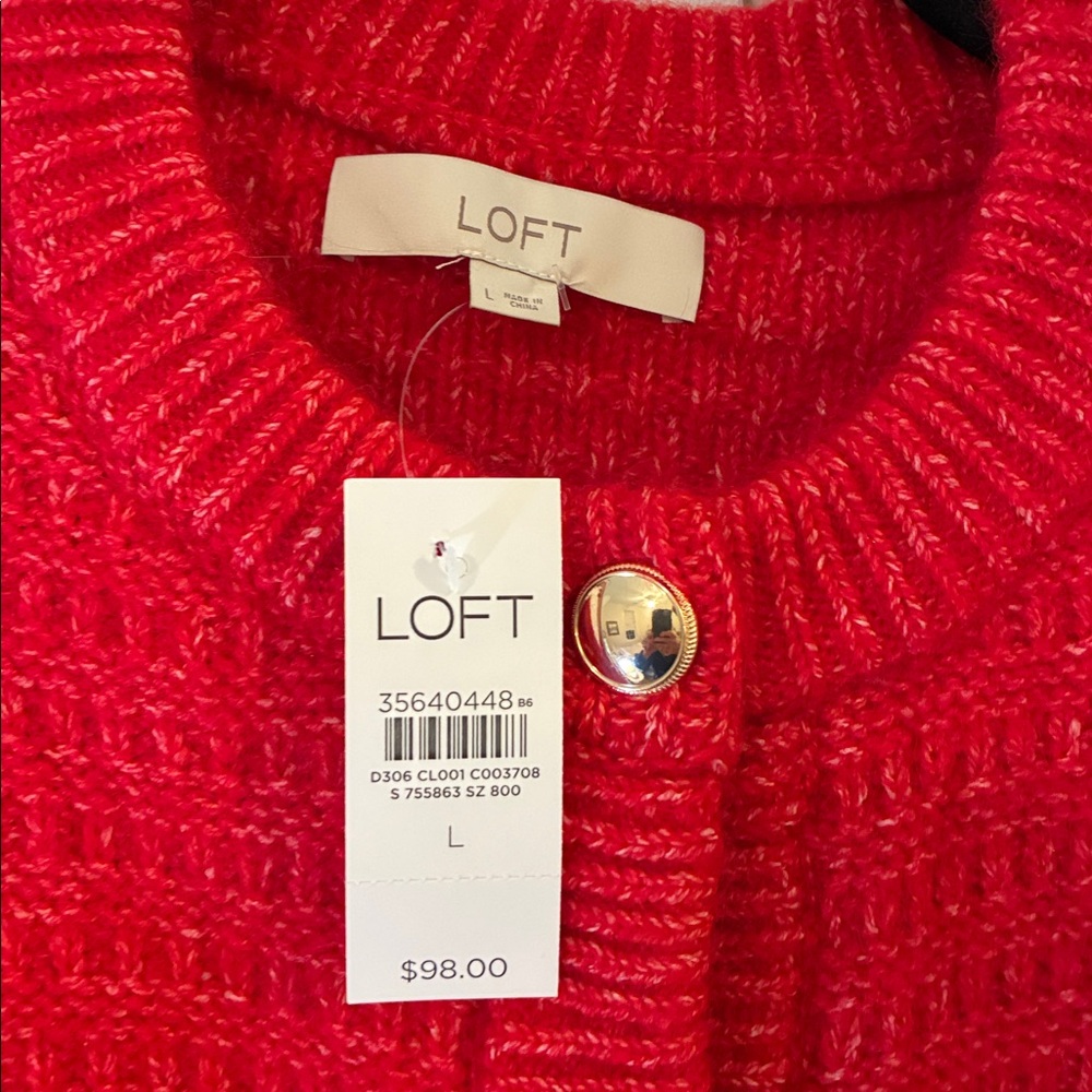 ❤️NEW! LOFT Red Lady Sweater Cardigan Large - Picture 2 of 3